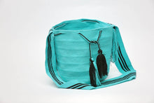 Load image into Gallery viewer, Mochila Turquoise Black Cotton Blend Hobo Bag Front
